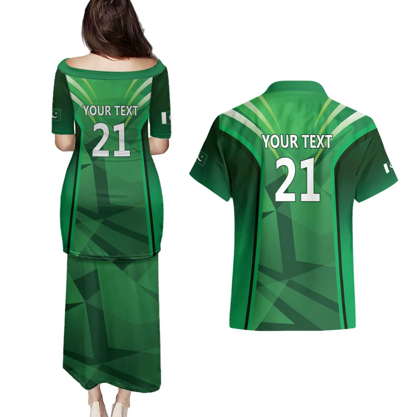 Pakistan Cricket Custom Couples Matching Puletasi and Hawaiian Shirt The Green Shirts with Sporty Pattern
