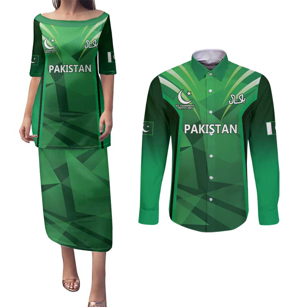 Pakistan Cricket Custom Couples Matching Puletasi and Long Sleeve Button Shirt The Green Shirts with Sporty Pattern