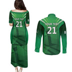 Pakistan Cricket Custom Couples Matching Puletasi and Long Sleeve Button Shirt The Green Shirts with Sporty Pattern