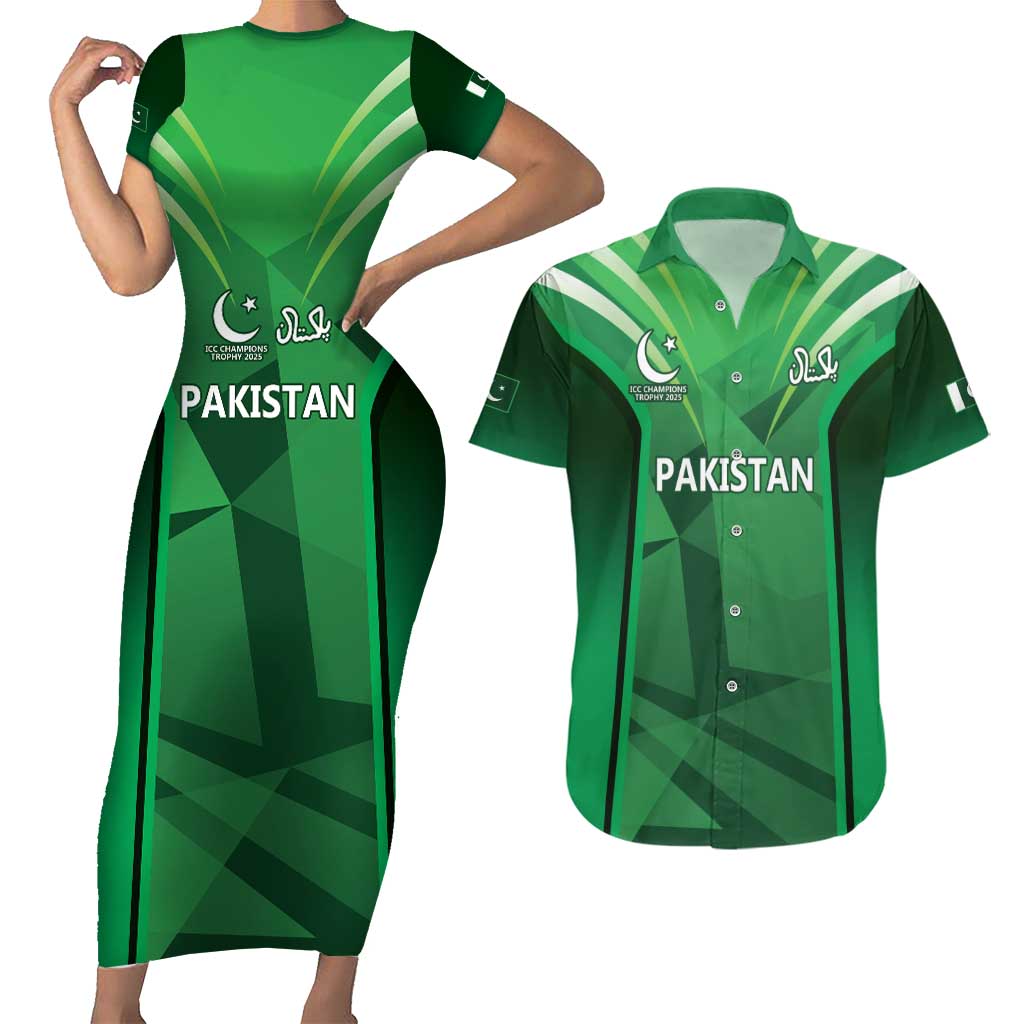 Pakistan Cricket Custom Couples Matching Short Sleeve Bodycon Dress and Hawaiian Shirt The Green Shirts with Sporty Pattern