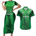 Pakistan Cricket Custom Couples Matching Short Sleeve Bodycon Dress and Hawaiian Shirt The Green Shirts with Sporty Pattern