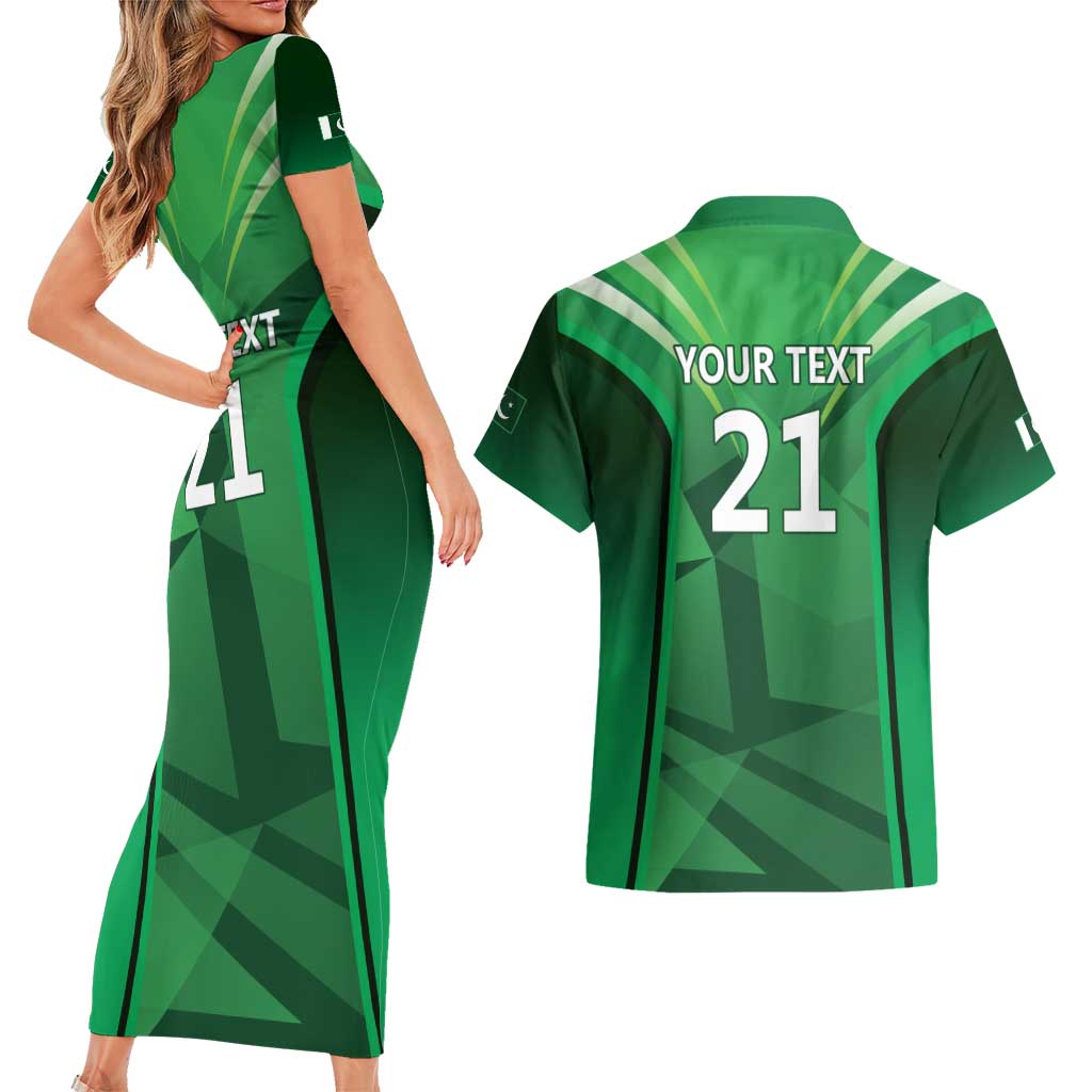 Pakistan Cricket Custom Couples Matching Short Sleeve Bodycon Dress and Hawaiian Shirt The Green Shirts with Sporty Pattern