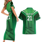 Pakistan Cricket Custom Couples Matching Short Sleeve Bodycon Dress and Hawaiian Shirt The Green Shirts with Sporty Pattern