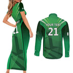 Pakistan Cricket Custom Couples Matching Short Sleeve Bodycon Dress and Long Sleeve Button Shirt The Green Shirts with Sporty Pattern