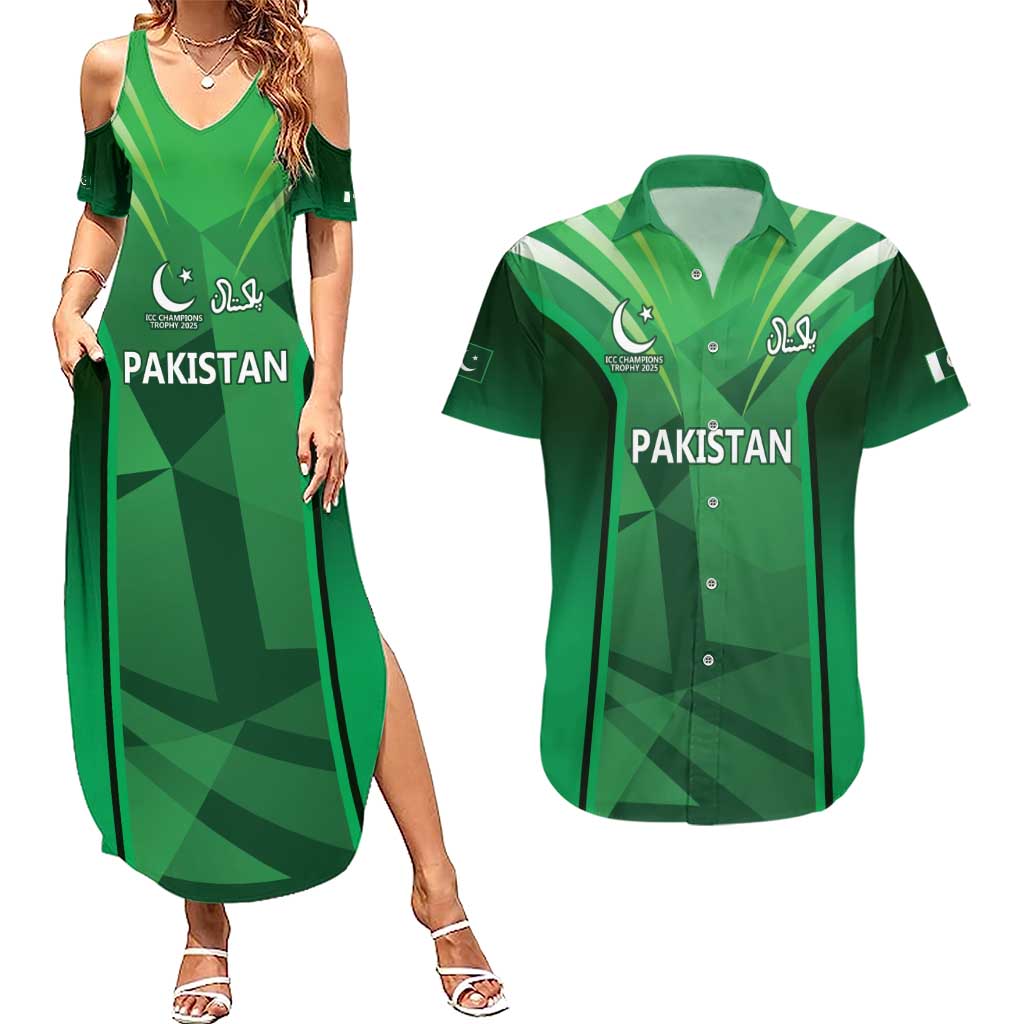 Pakistan Cricket Custom Couples Matching Summer Maxi Dress and Hawaiian Shirt The Green Shirts with Sporty Pattern