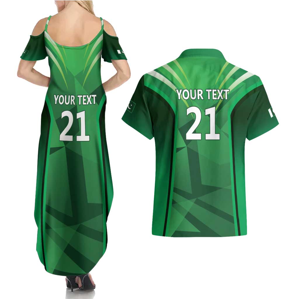 Pakistan Cricket Custom Couples Matching Summer Maxi Dress and Hawaiian Shirt The Green Shirts with Sporty Pattern
