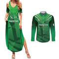 Pakistan Cricket Custom Couples Matching Summer Maxi Dress and Long Sleeve Button Shirt The Green Shirts with Sporty Pattern