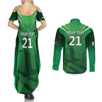Pakistan Cricket Custom Couples Matching Summer Maxi Dress and Long Sleeve Button Shirt The Green Shirts with Sporty Pattern