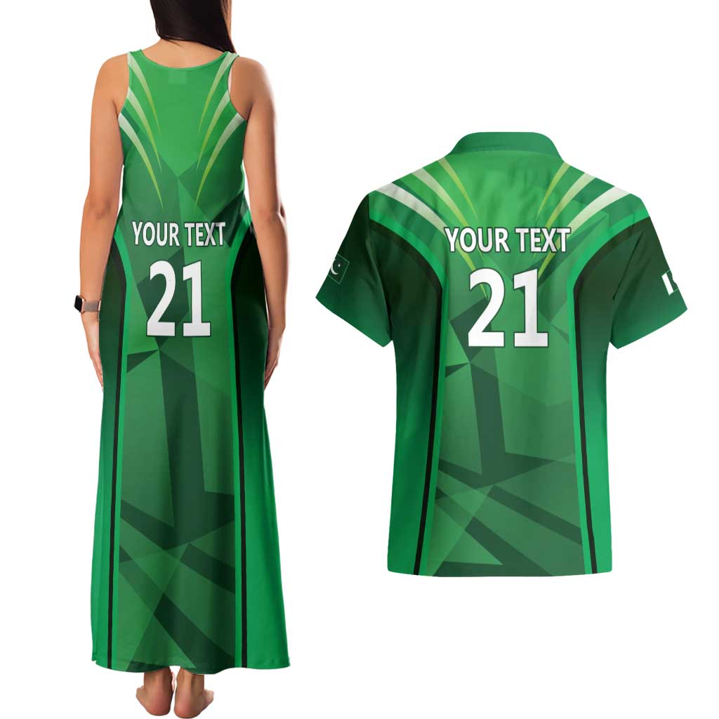 Pakistan Cricket Custom Couples Matching Tank Maxi Dress and Hawaiian Shirt The Green Shirts with Sporty Pattern