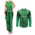 Pakistan Cricket Custom Couples Matching Tank Maxi Dress and Long Sleeve Button Shirt The Green Shirts with Sporty Pattern