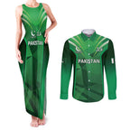 Pakistan Cricket Custom Couples Matching Tank Maxi Dress and Long Sleeve Button Shirt The Green Shirts with Sporty Pattern
