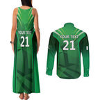 Pakistan Cricket Custom Couples Matching Tank Maxi Dress and Long Sleeve Button Shirt The Green Shirts with Sporty Pattern