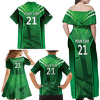 Pakistan Cricket Custom Family Matching Off Shoulder Maxi Dress and Hawaiian Shirt The Green Shirts with Sporty Pattern