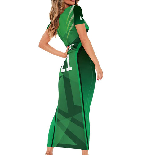 Pakistan Cricket Custom Family Matching Short Sleeve Bodycon Dress and Hawaiian Shirt The Green Shirts with Sporty Pattern