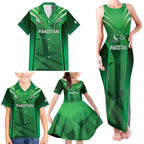 Pakistan Cricket Custom Family Matching Tank Maxi Dress and Hawaiian Shirt The Green Shirts with Sporty Pattern