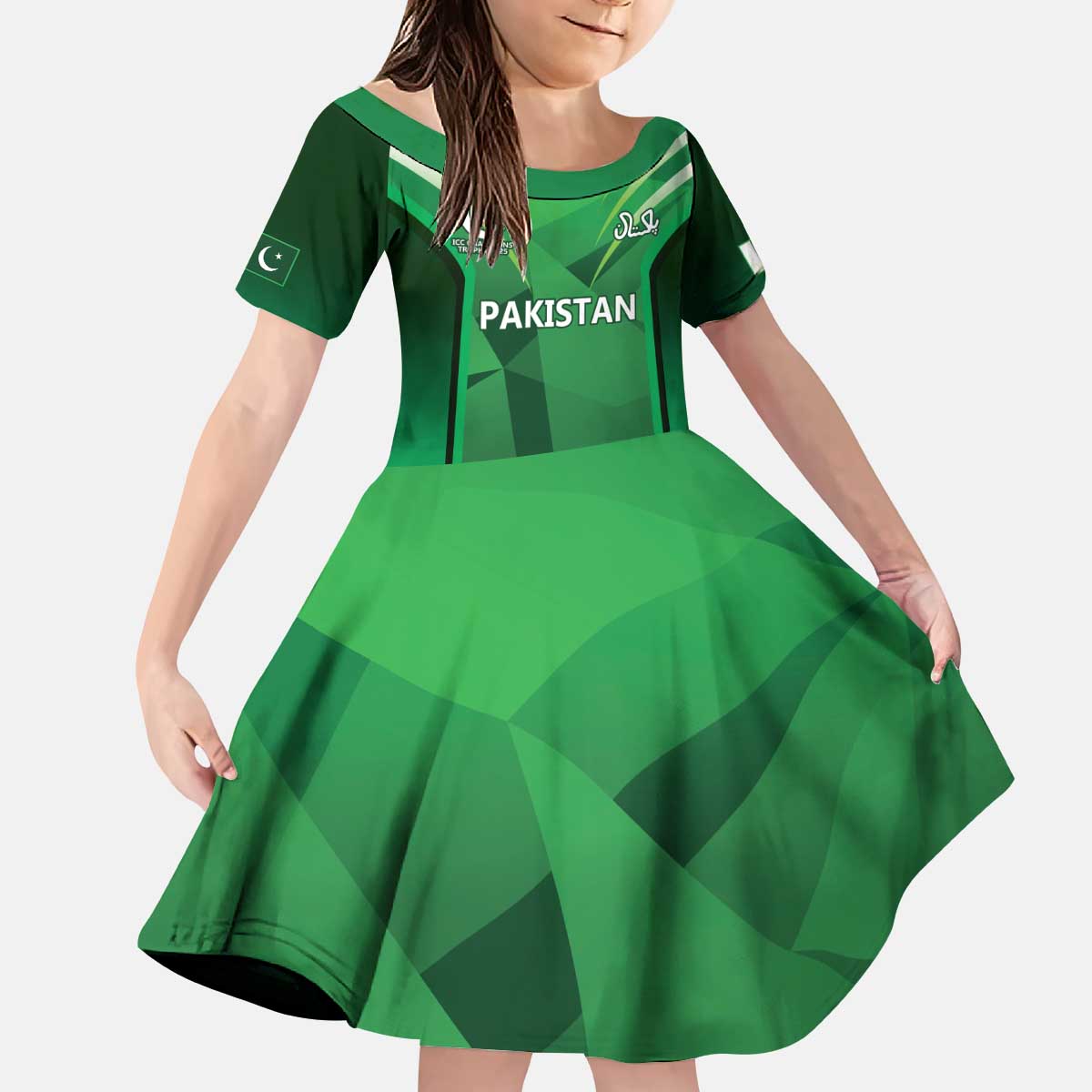 Pakistan Cricket Custom Kid Short Sleeve Dress The Green Shirts with Sporty Pattern