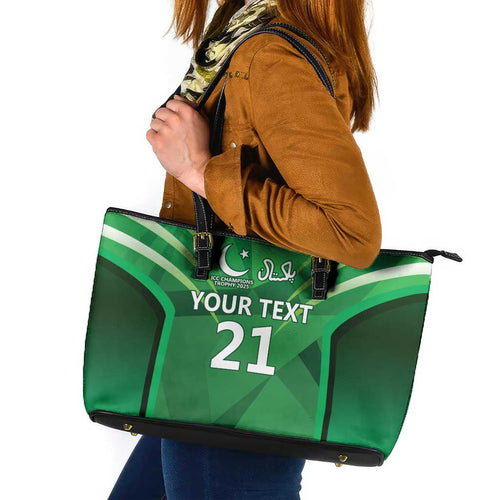 Pakistan Cricket Custom Leather Tote Bag The Green Shirts with Sporty Pattern
