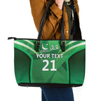 Pakistan Cricket Custom Leather Tote Bag The Green Shirts with Sporty Pattern