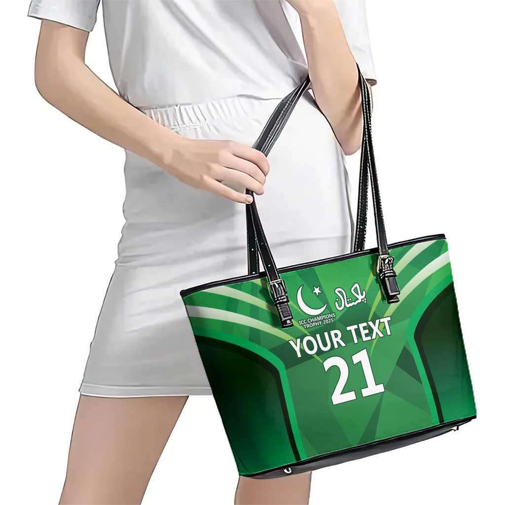 Pakistan Cricket Custom Leather Tote Bag The Green Shirts with Sporty Pattern