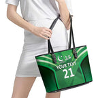 Pakistan Cricket Custom Leather Tote Bag The Green Shirts with Sporty Pattern
