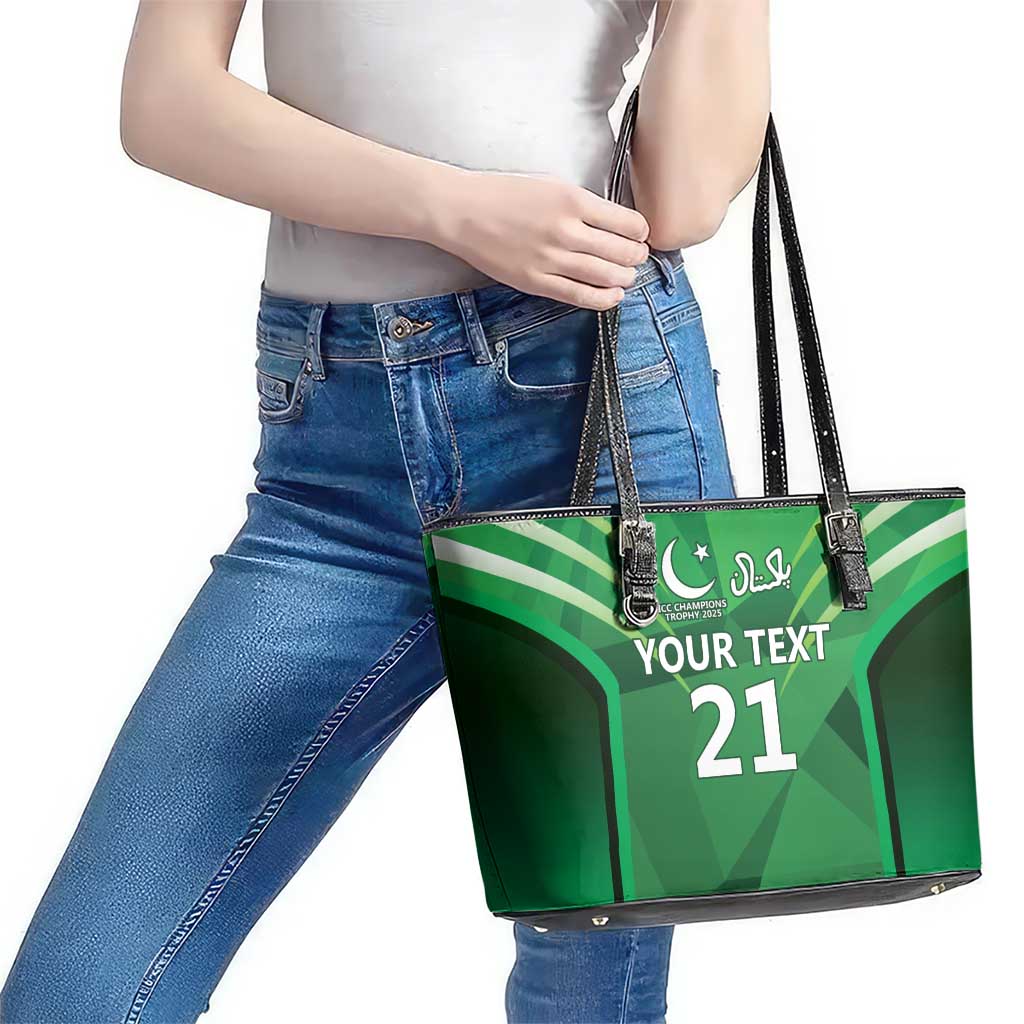 Pakistan Cricket Custom Leather Tote Bag The Green Shirts with Sporty Pattern