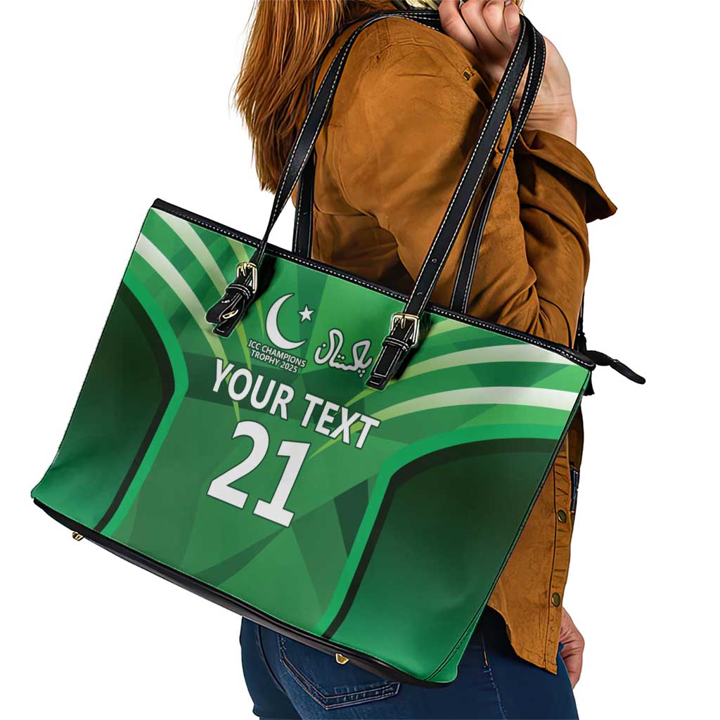 Pakistan Cricket Custom Leather Tote Bag The Green Shirts with Sporty Pattern