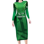 Pakistan Cricket Custom Long Sleeve Bodycon Dress The Green Shirts with Sporty Pattern