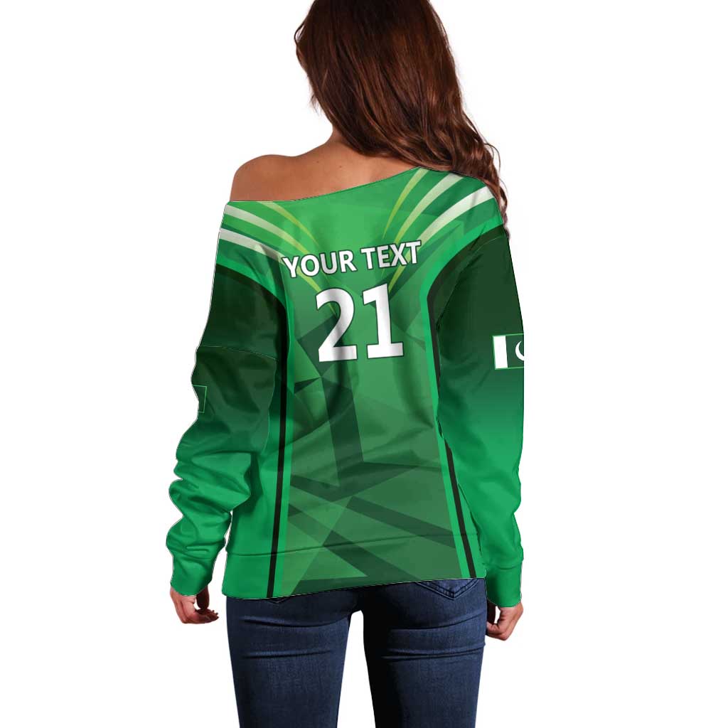 Pakistan Cricket Custom Off Shoulder Sweater The Green Shirts with Sporty Pattern