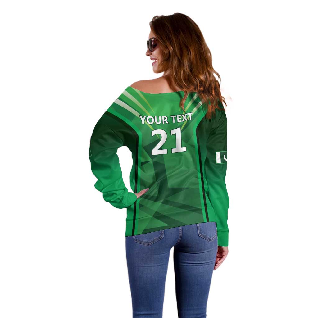 Pakistan Cricket Custom Off Shoulder Sweater The Green Shirts with Sporty Pattern