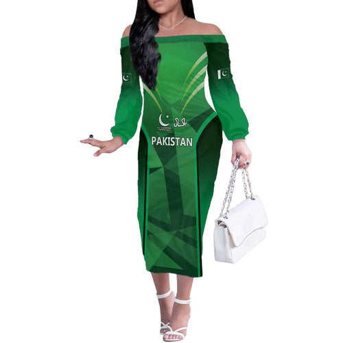 Pakistan Cricket Custom Off The Shoulder Long Sleeve Dress The Green Shirts with Sporty Pattern