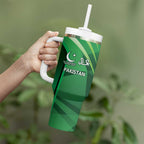 Pakistan Cricket Custom Tumbler With Handle The Green Shirts with Sporty Pattern