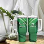 Pakistan Cricket Custom Tumbler With Handle The Green Shirts with Sporty Pattern