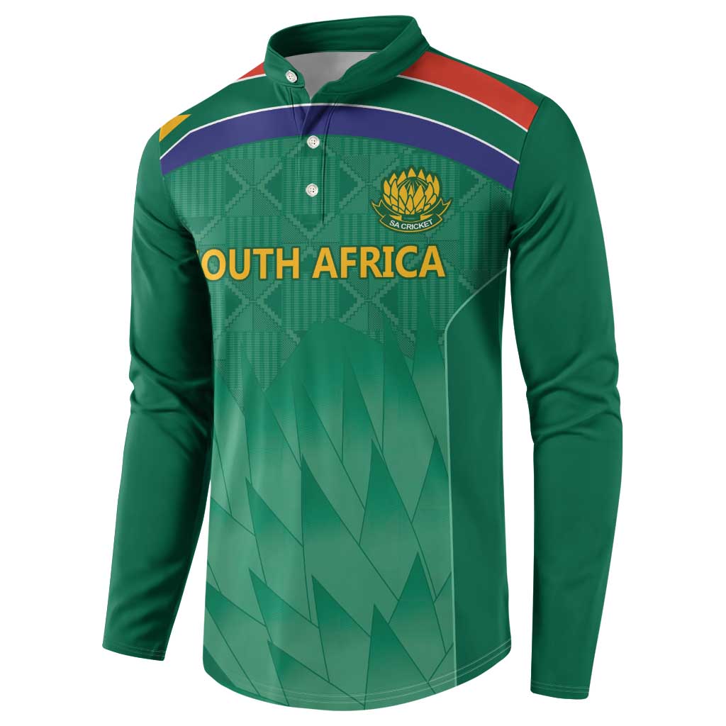 South Africa Cricket Custom Button Sweatshirt Proteas Green