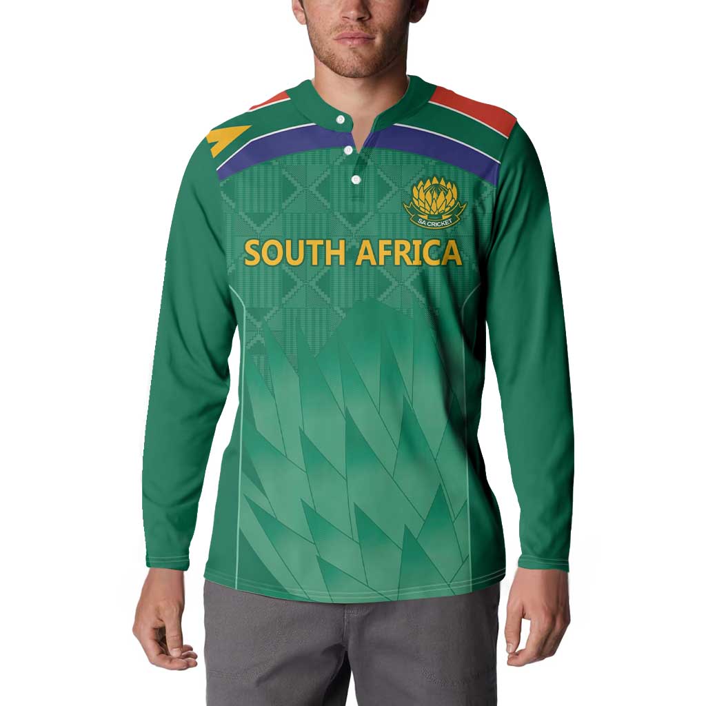 South Africa Cricket Custom Button Sweatshirt Proteas Green