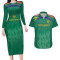 South Africa Cricket Custom Couples Matching Long Sleeve Bodycon Dress and Hawaiian Shirt Proteas Green