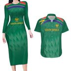 South Africa Cricket Custom Couples Matching Long Sleeve Bodycon Dress and Hawaiian Shirt Proteas Green