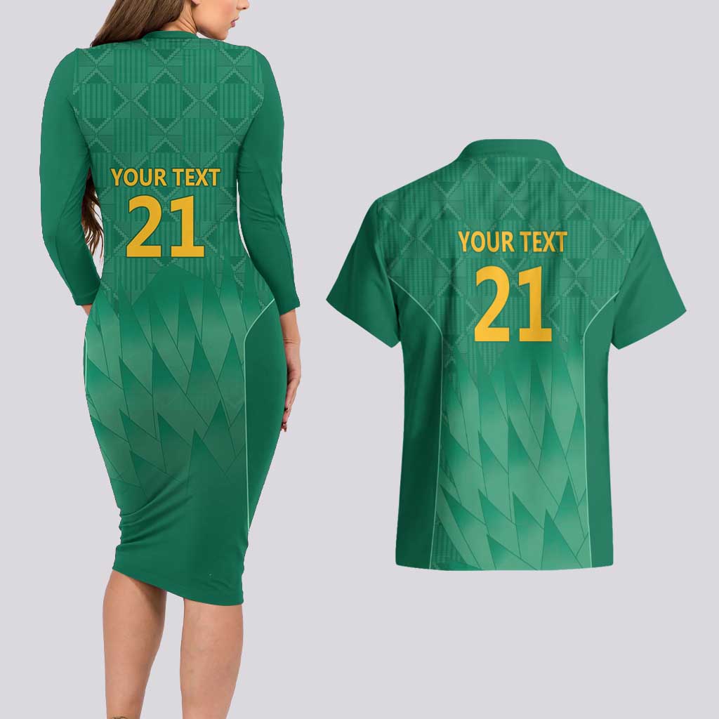 South Africa Cricket Custom Couples Matching Long Sleeve Bodycon Dress and Hawaiian Shirt Proteas Green