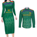 South Africa Cricket Custom Couples Matching Long Sleeve Bodycon Dress and Long Sleeve Button Shirt Proteas Green