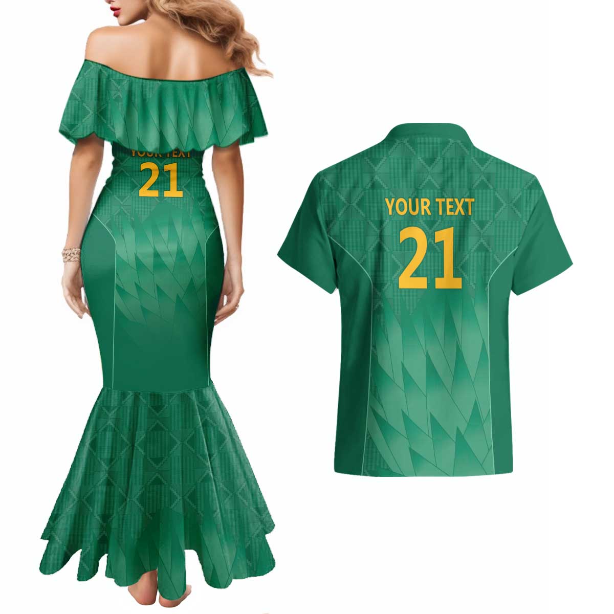 South Africa Cricket Custom Couples Matching Mermaid Dress and Hawaiian Shirt Proteas Green