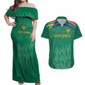 South Africa Cricket Custom Couples Matching Off Shoulder Maxi Dress and Hawaiian Shirt Proteas Green