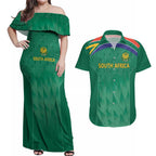 South Africa Cricket Custom Couples Matching Off Shoulder Maxi Dress and Hawaiian Shirt Proteas Green