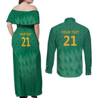 South Africa Cricket Custom Couples Matching Off Shoulder Maxi Dress and Long Sleeve Button Shirt Proteas Green