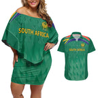 South Africa Cricket Custom Couples Matching Off Shoulder Short Dress and Hawaiian Shirt Proteas Green