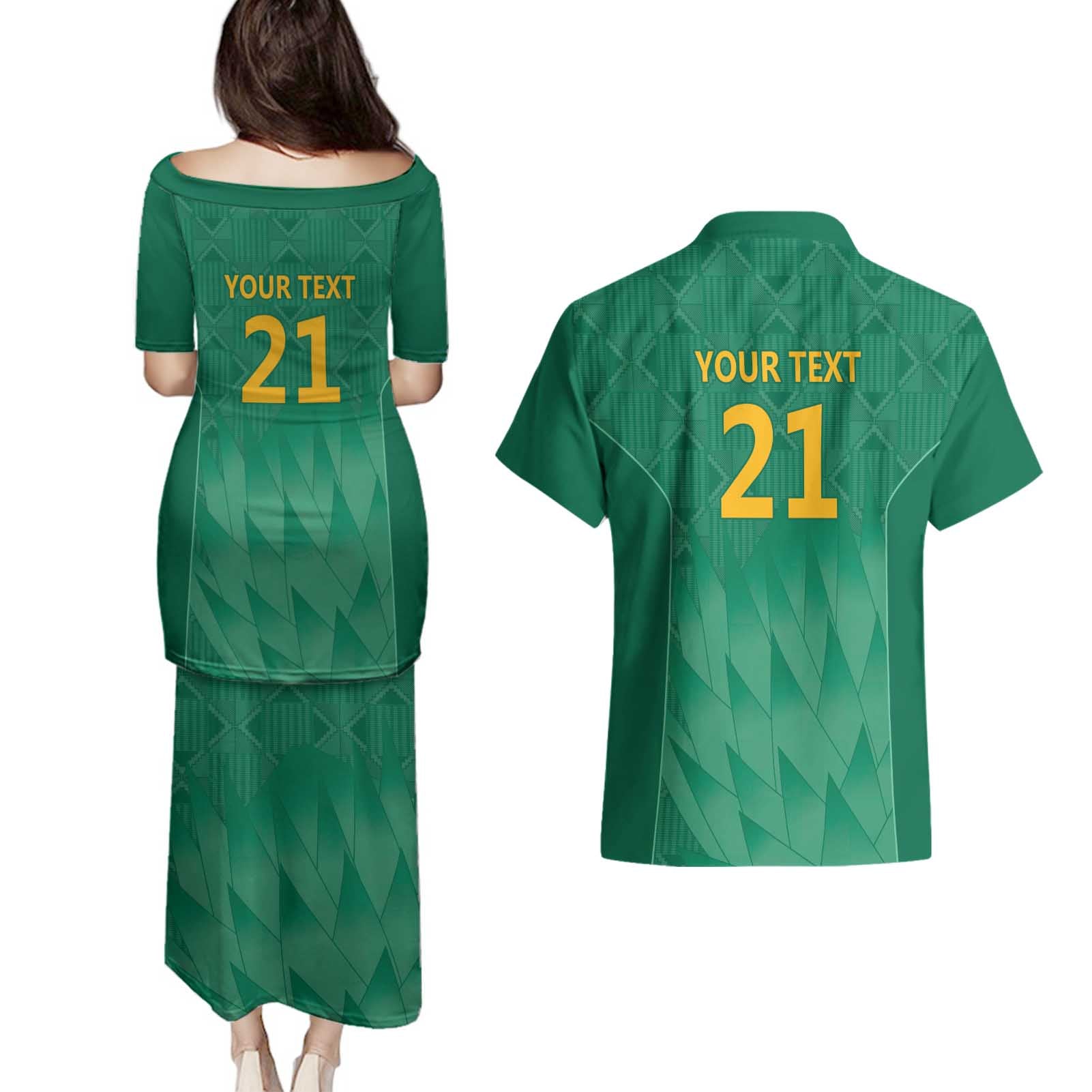 South Africa Cricket Custom Couples Matching Puletasi and Hawaiian Shirt Proteas Green