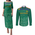 South Africa Cricket Custom Couples Matching Puletasi and Long Sleeve Button Shirt Proteas Green