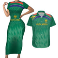 South Africa Cricket Custom Couples Matching Short Sleeve Bodycon Dress and Hawaiian Shirt Proteas Green