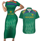 South Africa Cricket Custom Couples Matching Short Sleeve Bodycon Dress and Hawaiian Shirt Proteas Green