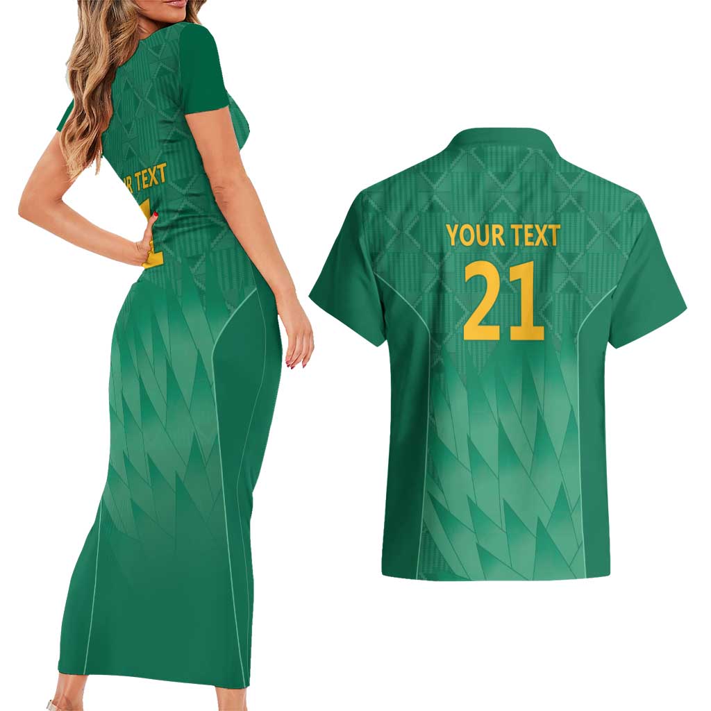 South Africa Cricket Custom Couples Matching Short Sleeve Bodycon Dress and Hawaiian Shirt Proteas Green
