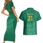South Africa Cricket Custom Couples Matching Short Sleeve Bodycon Dress and Hawaiian Shirt Proteas Green