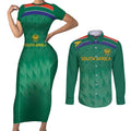 South Africa Cricket Custom Couples Matching Short Sleeve Bodycon Dress and Long Sleeve Button Shirt Proteas Green
